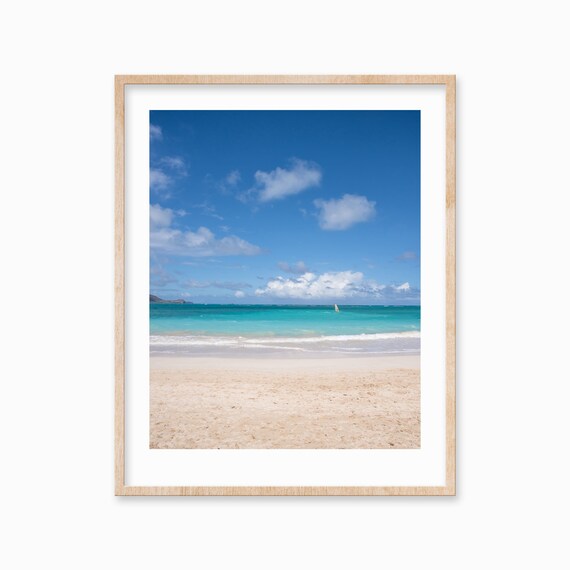 Beach Photography Wall Art Print Blue Ocean Water Photo Windsurf Large Poster Coastal Home Decor Vertical