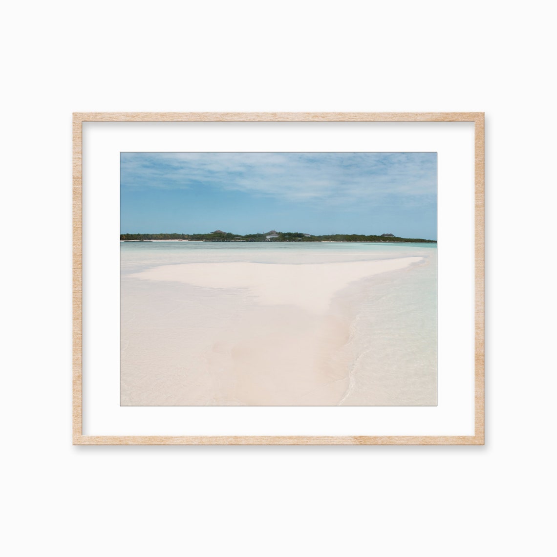 Pale Sand Flats Turquoise Ocean Horizon Distant Island Photo Poster