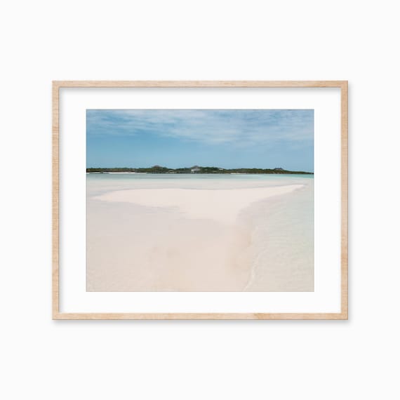 Pale Sand Flats Turquoise Ocean Horizon Distant Island Photo Poster