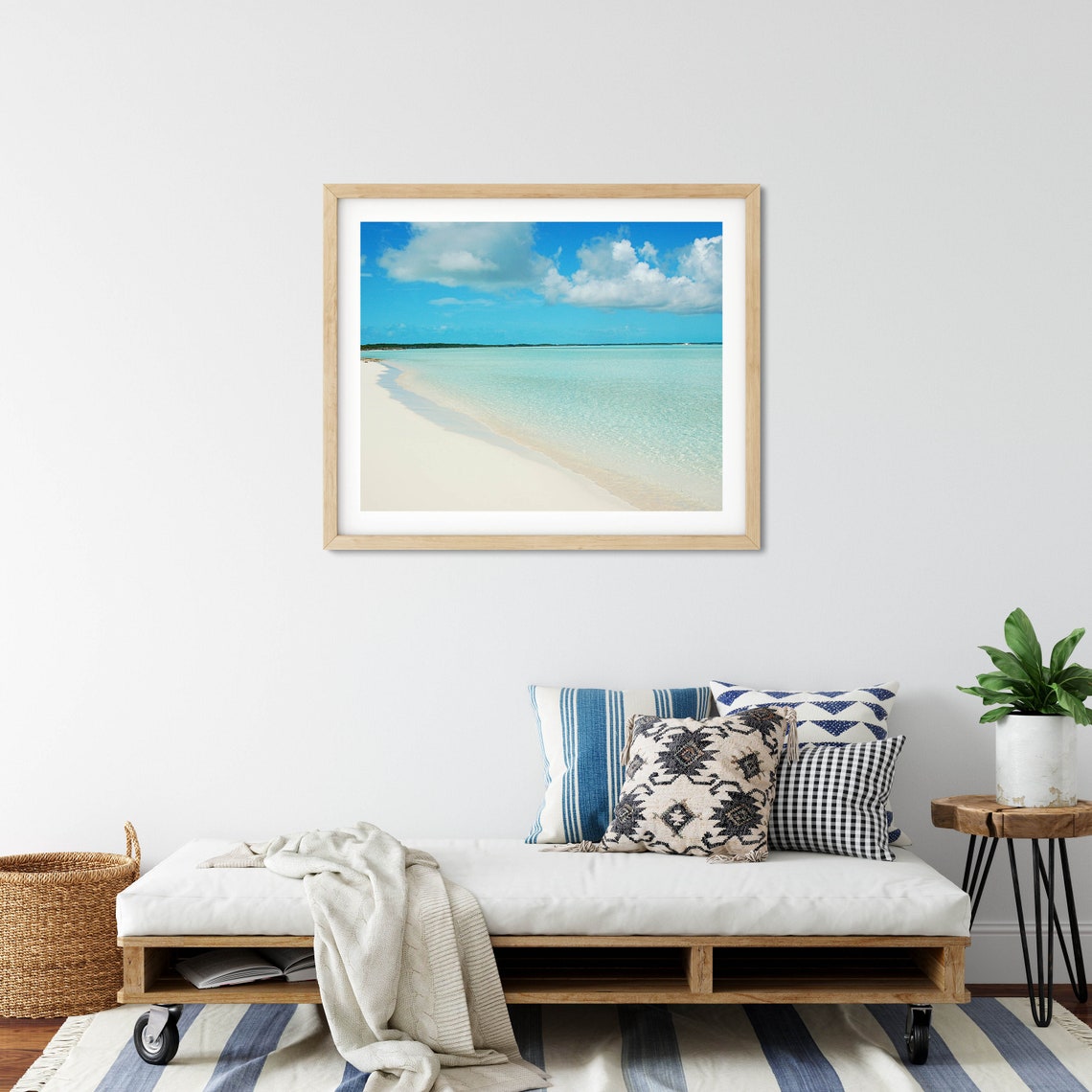 White Sand Beach Turquoise Sea Fluffy Clouds Blue Sky Photo Poster - Image 2