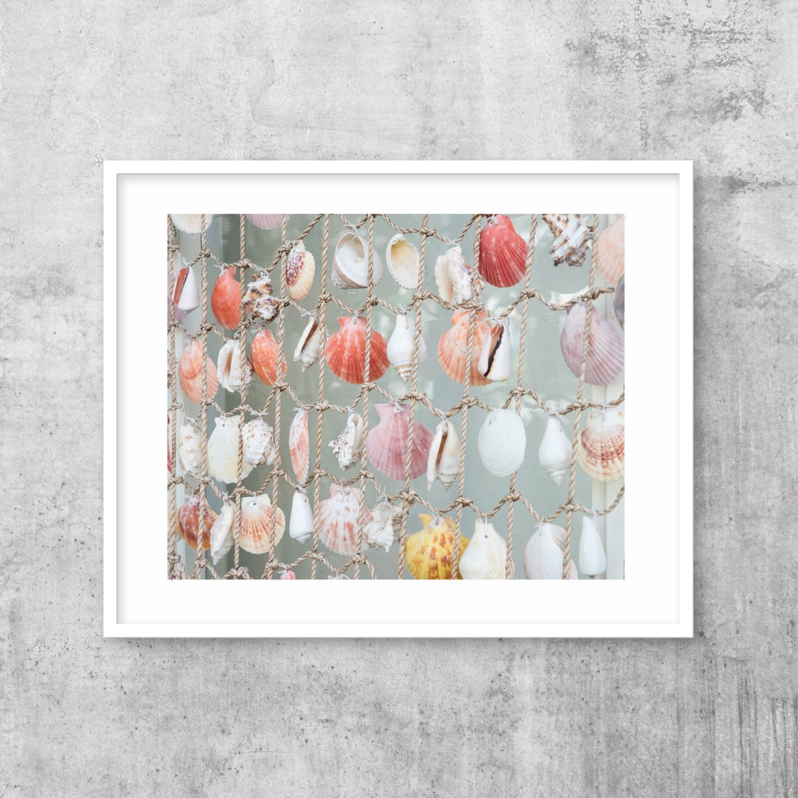 Seashell Curtain on Rope Net Coastal Decor Photography Poster - Image 3