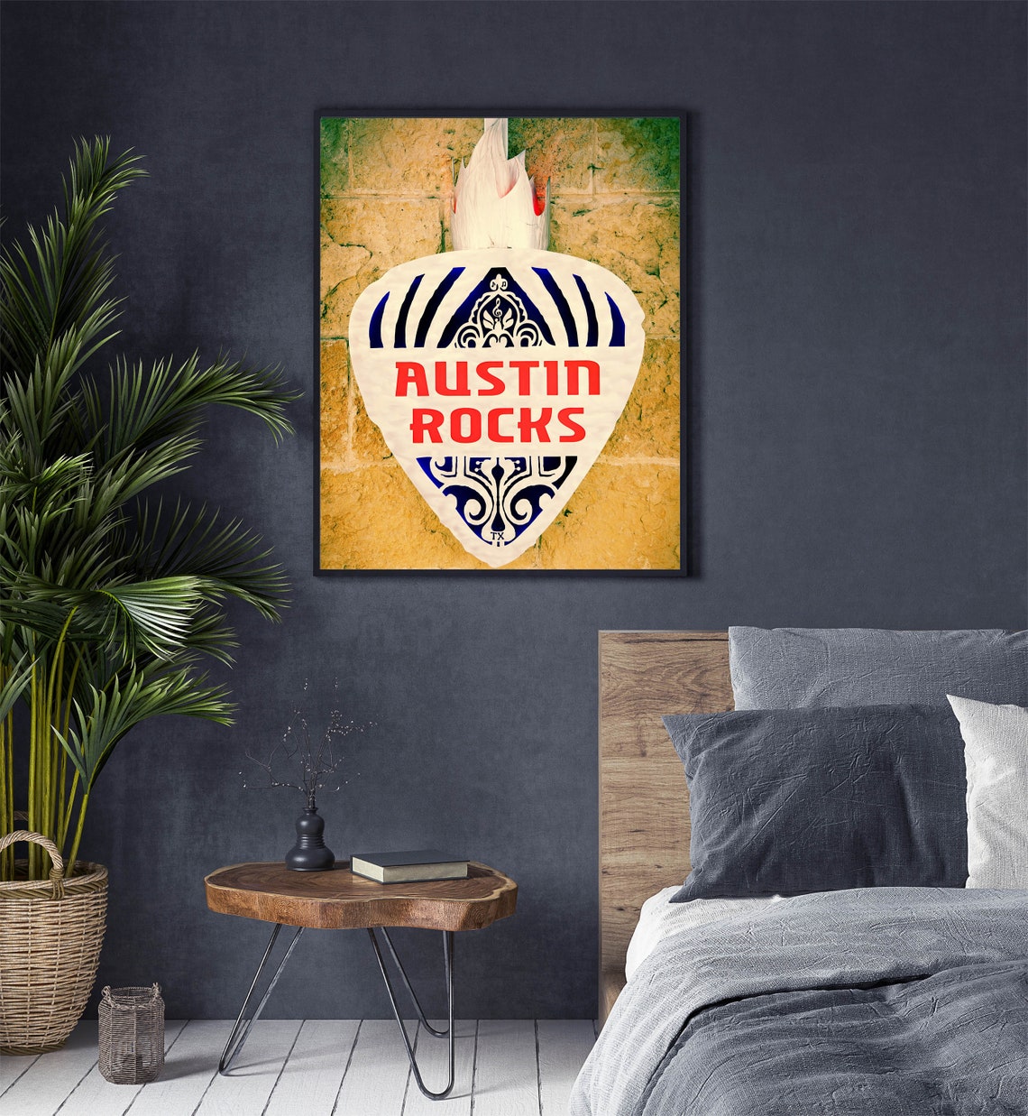 Austin Rocks Guitar Pick Sign Texas Music Wall Decor Photo Poster