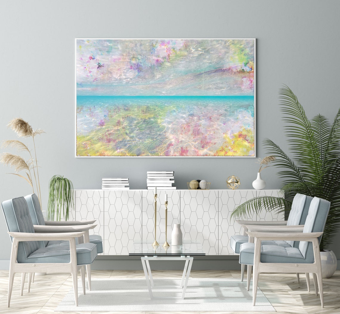 Pastel Dreamy Ocean Waves Abstract Turquoise Pink Sea Art Poster - Image 2