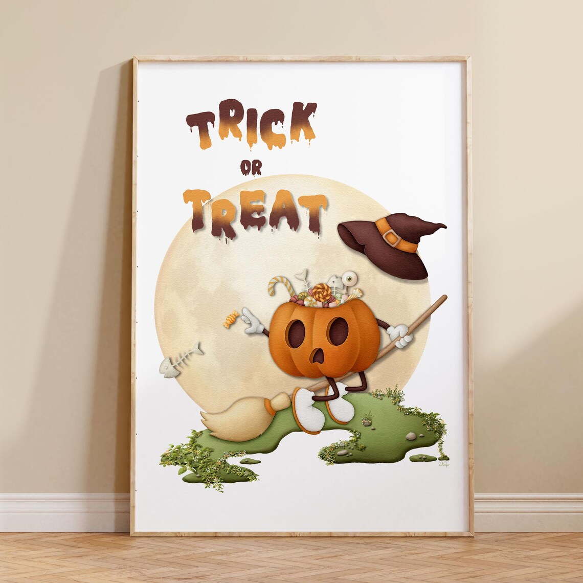 Trick or Treat Cute Pumpkin Witch Halloween Kids Party Poster