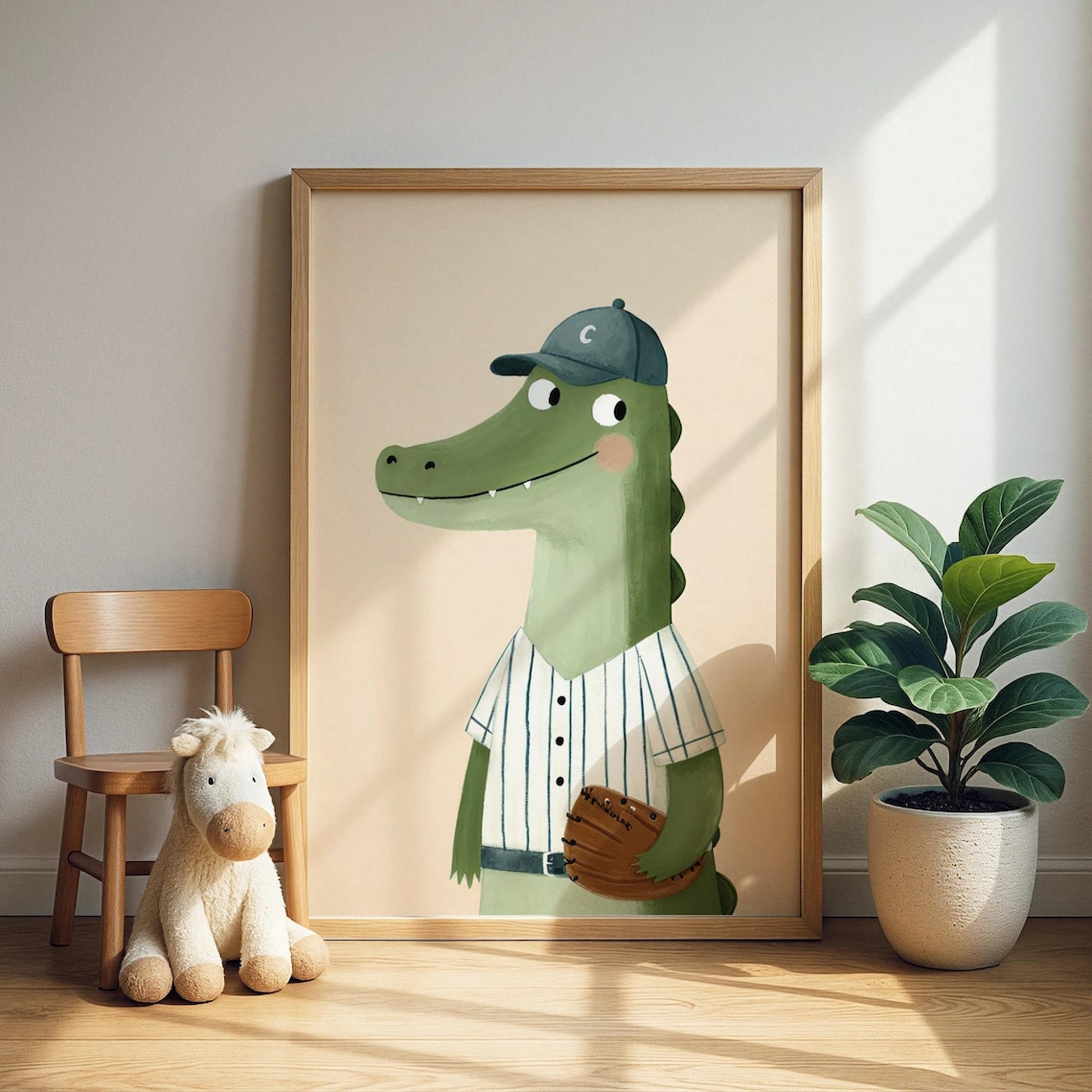 Baseball Alligator in Cap Cute Sports Nursery Animal Poster Art