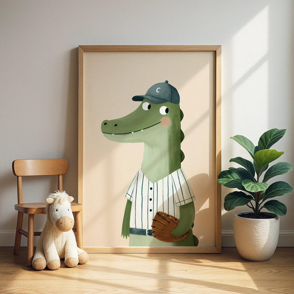 Baseball Alligator Print Sports Nursery Art Kids Room Decor Wall