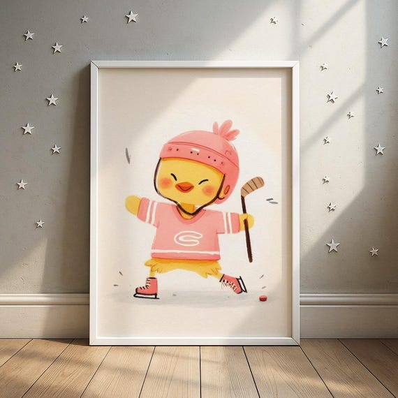 Hockey Duck Print Sports Nursery Art Kids Room Decor Wall