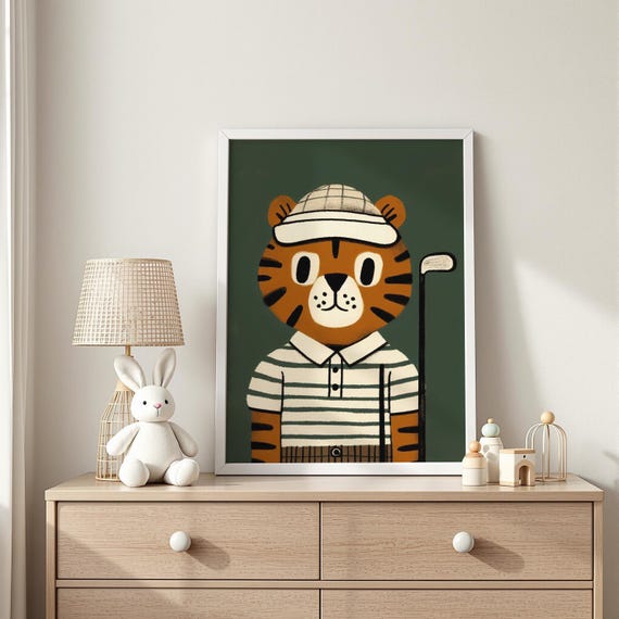 Tiger Golfer Illustration Sporting Nursery Print