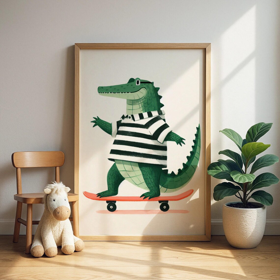 Alligator Skateboarder Wall Art Urban Animal Nursery Print Kids Room Decor