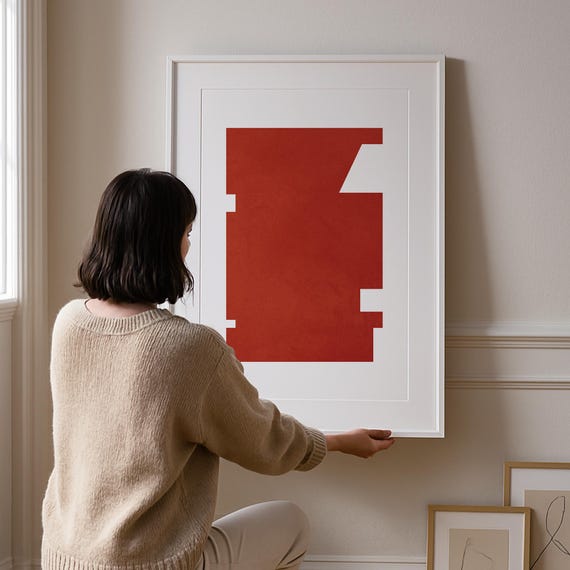 Minimalist Abstract Red Shape Poster Modern Geometric Wall Art Contemporary For Home Office Creative Gallery