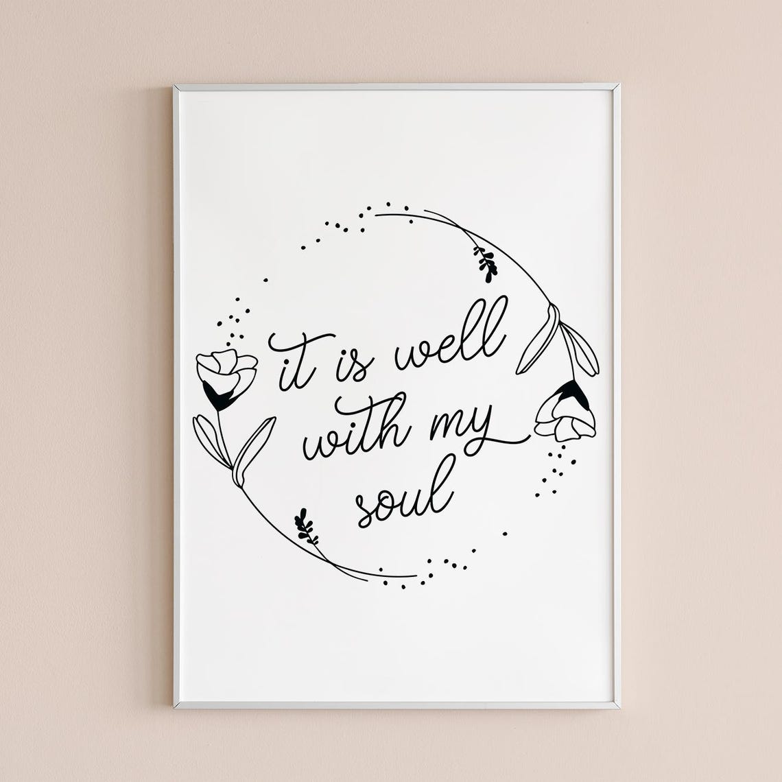 It Is Well With My Soul Floral Wreath Script Hymn Quote Wall Art - Image 3