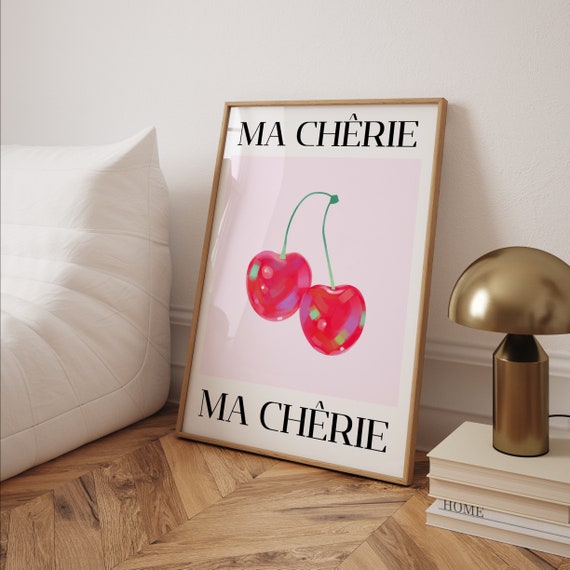 Ma Cherie Poster Print Cherry Trendy Retro Aesthetic Girly Print College Dorm Wall Decor Vintage Preppy Wall Art Apartment Wall Art