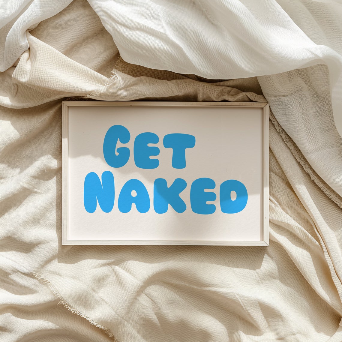 Get Naked Blue Retro Bubble Letter Bathroom Humor Quote Poster - Image 3