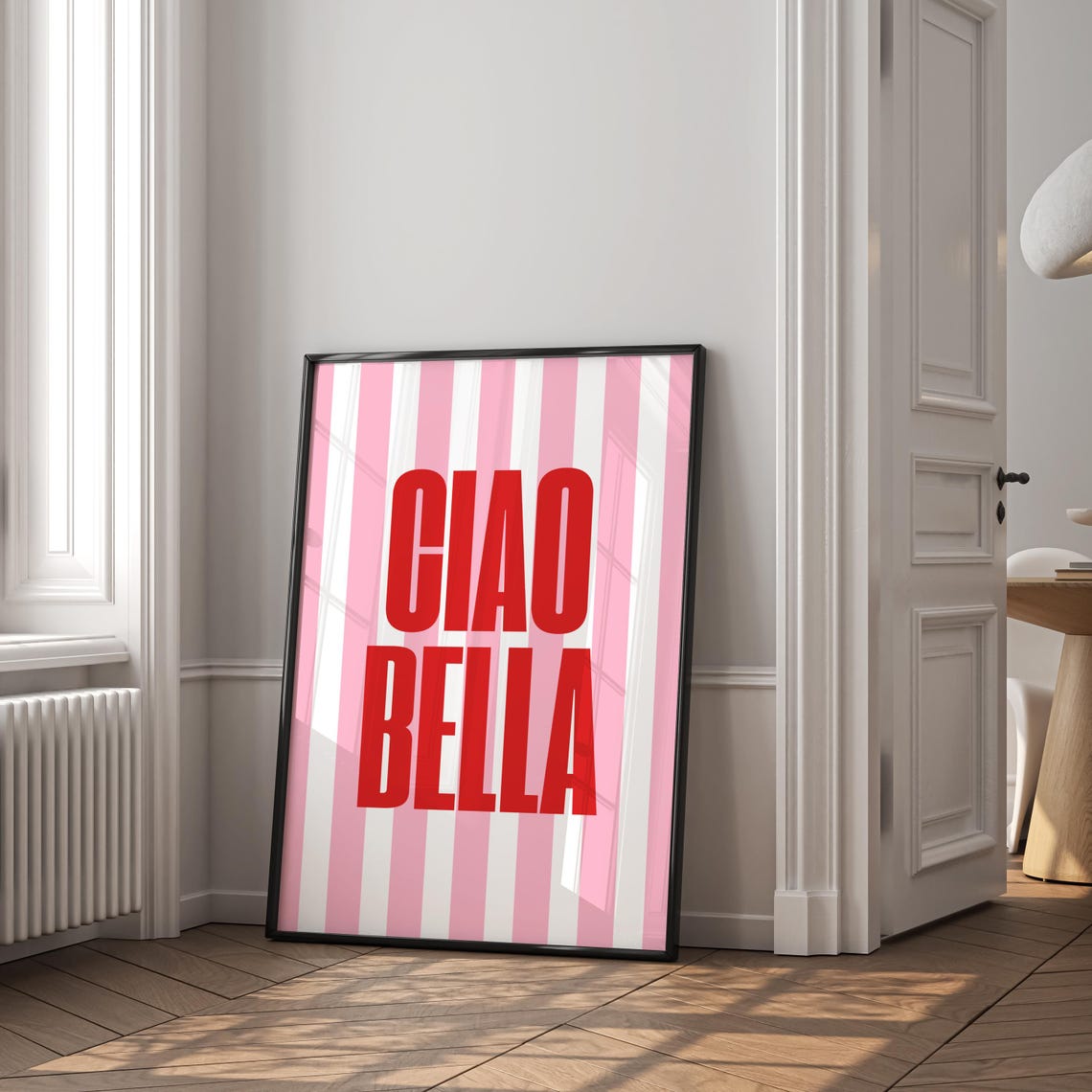Ciao Bella Red Pink Striped Typography Italian Kitchen Poster - Image 2