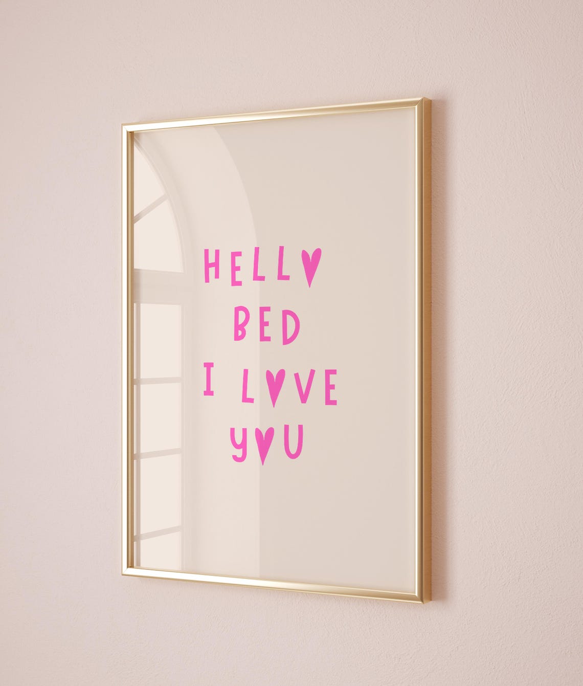 Hello Bed I Love You Pink Heart Typography Bedroom Quote Poster - Image 3