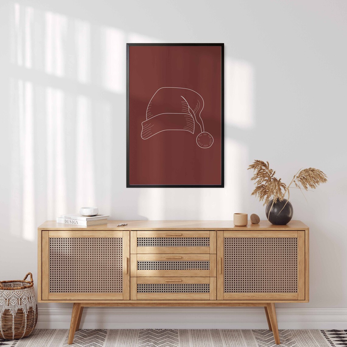 Santa Hat Minimalist Christmas Decor Line Art Print