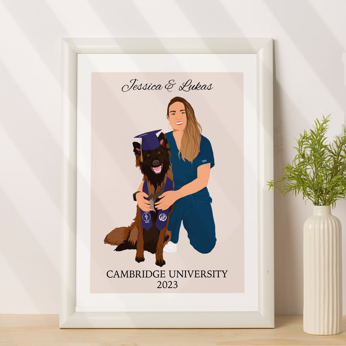 Custom Graduation Portrait With Dog Cambridge University 2023 Poster