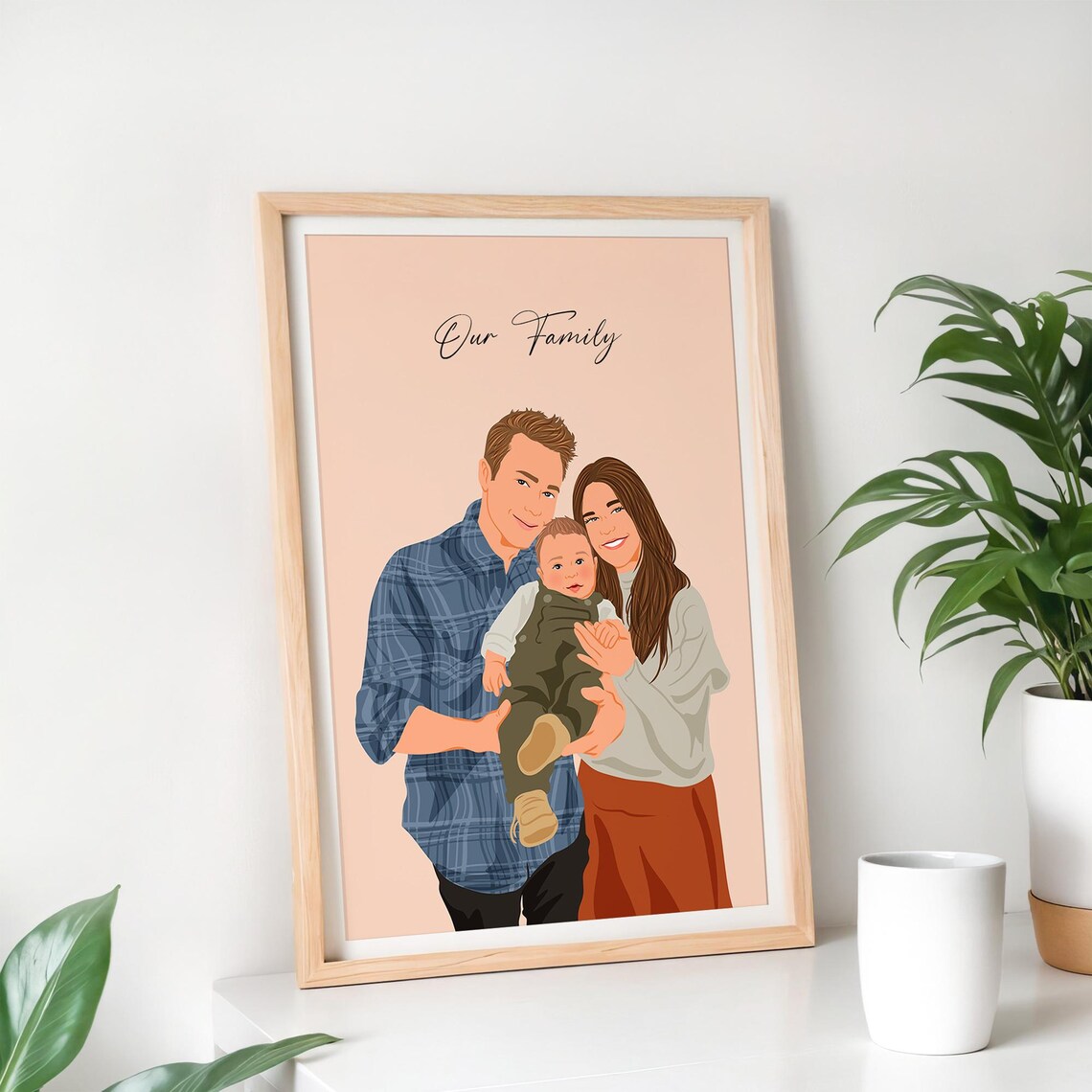 Custom Mother Daughter Portrait Illustration Mom Holding Child Gift Poster - Image 2