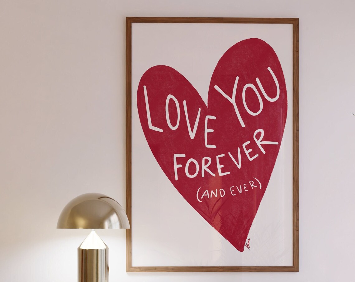 Love You Forever Red Heart Sweet Romance Couple Quote Poster