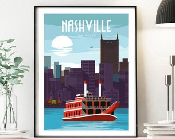 Nashville Poster Nashville Travel Poster Nashville Wall Art Tennessee Poster Nashville Gift Travel Wall Art Housewarming Gift
