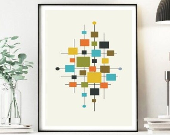 Mid Century Wall Art Mid Century Art Retro Wall Art Retro Print Retro Art Print Geometric Art Living Room Art