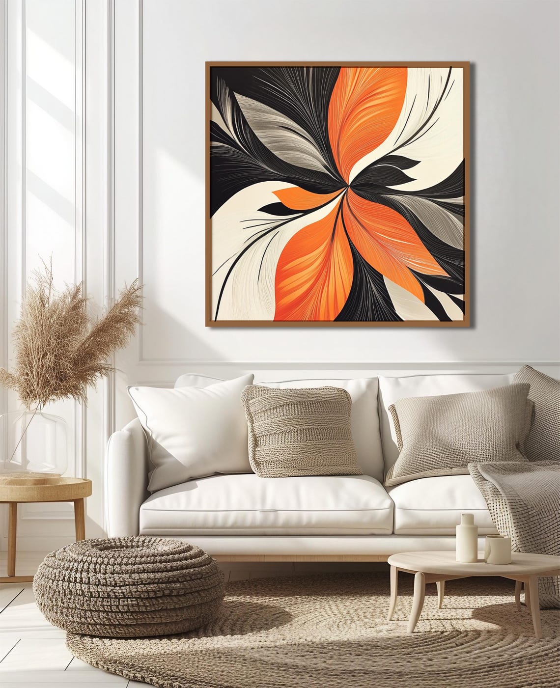 Bold Orange Black Beige Abstract Petal Swirl Modern Art Poster - Image 4