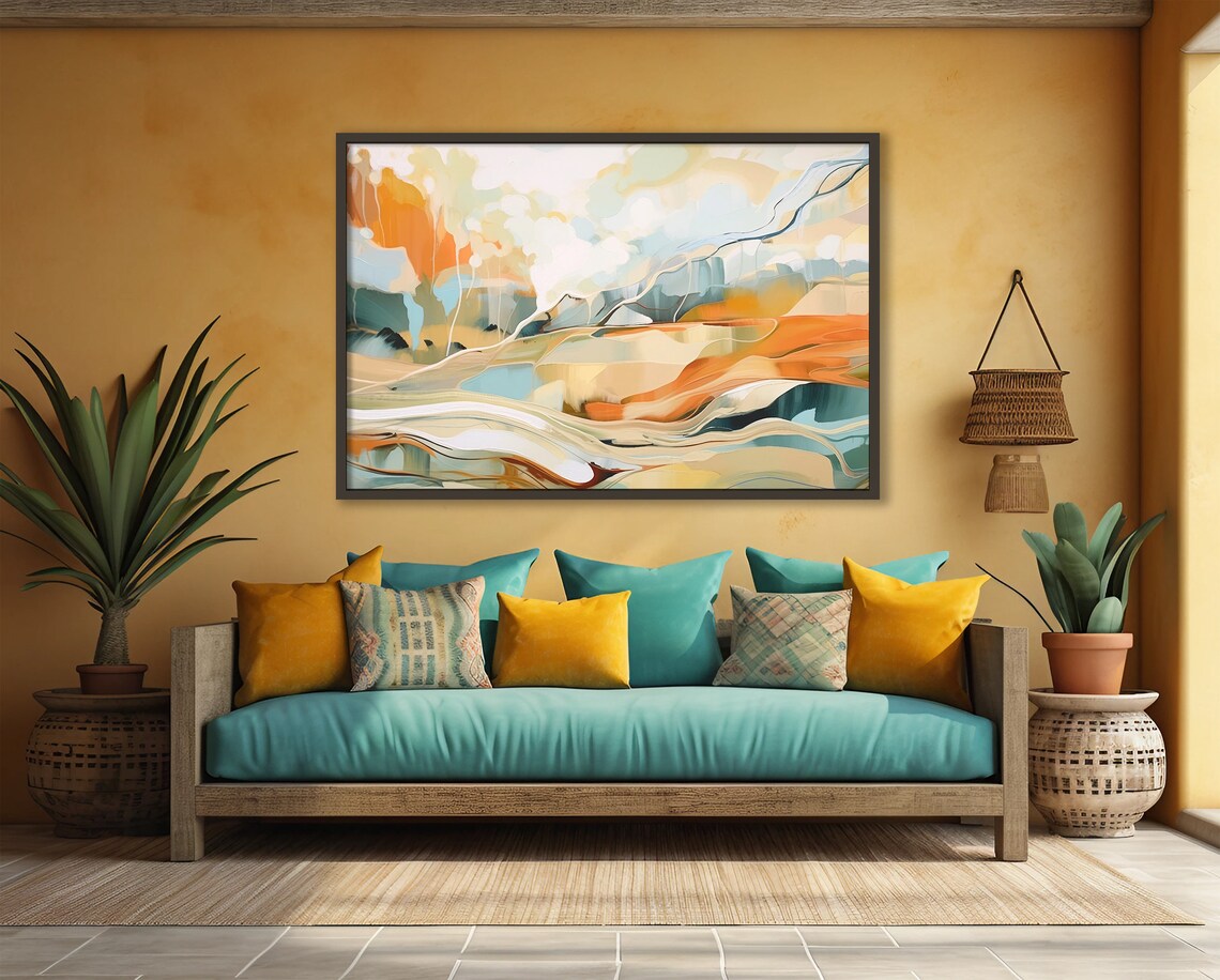 Abstract Wall Art Nature Inspired Landscape Print Orange Teal And White Poster Soft Neutral Colors Home Decor Home Office Decor - Image 4