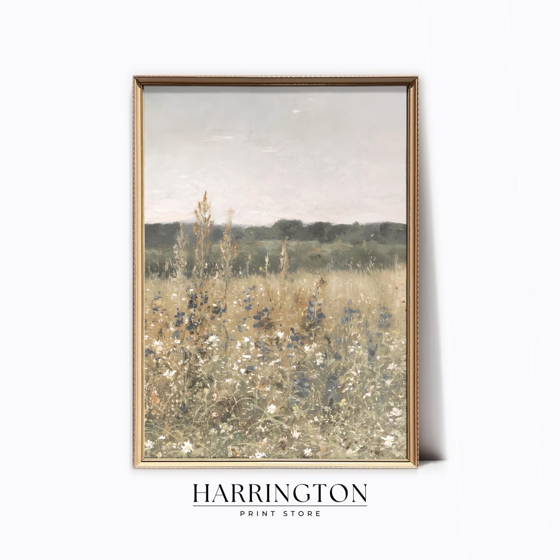 Tall Wildflower Meadow Golden Grasses Vintage Landscape Art Poster
