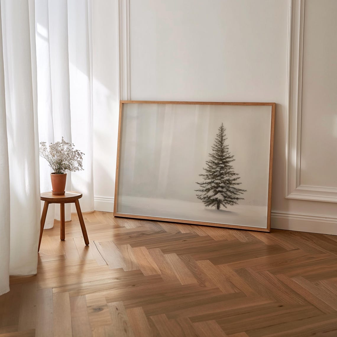 Christmas Tree Oil Painting Winter Landscape Wall Art Farmhouse Oil Painting Christmas Tree Artwork Holiday Decor Trendy Xmas Wall Art - Image 2