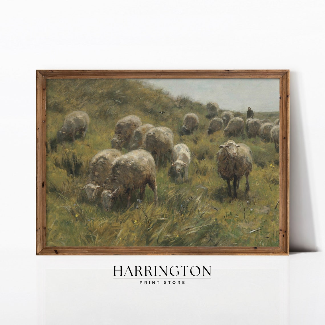 Sheep Oil Painting Countryside Vintage Print Vintage Landscape Country Field Landscape Print Painting