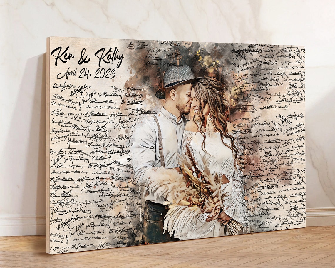 Wedding Guest Book Alternative Signatures Couple Portrait Poster - Image 3