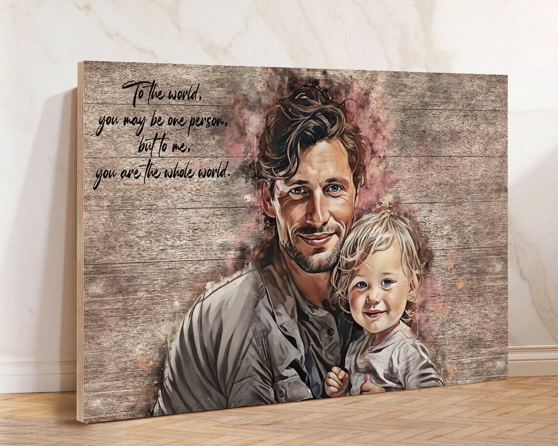 Granpa and Me Amy Best Pals Portrait Dark Wood Watercolor Poster - Image 3