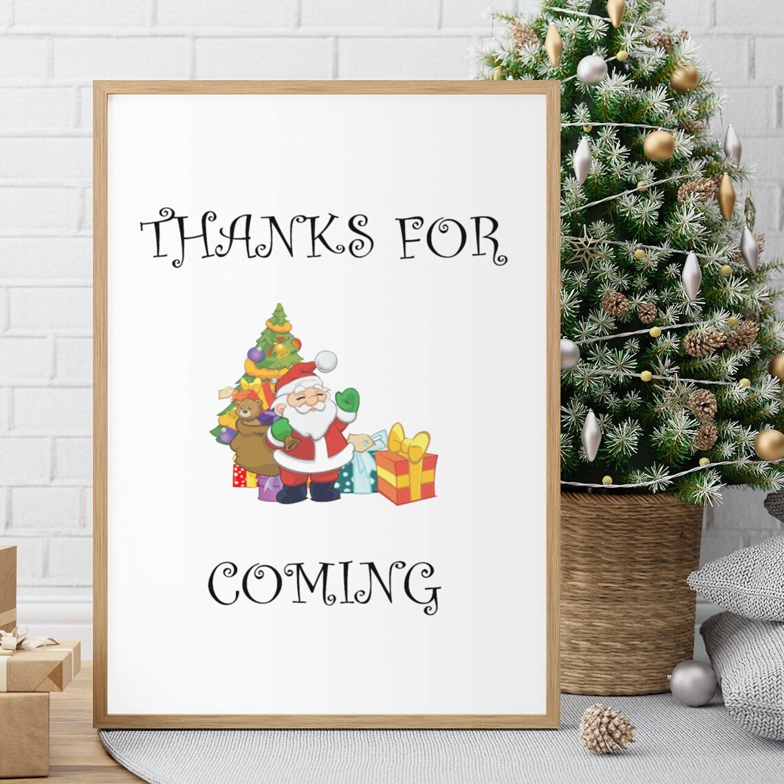 Thanks For Coming Santa Christmas Sign Print Holiday Greeting Decor