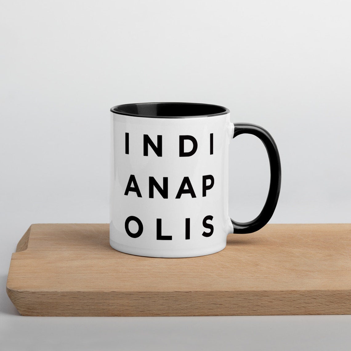 Indianapolis Minimalist Black and White Ceramic Mug Typography Print