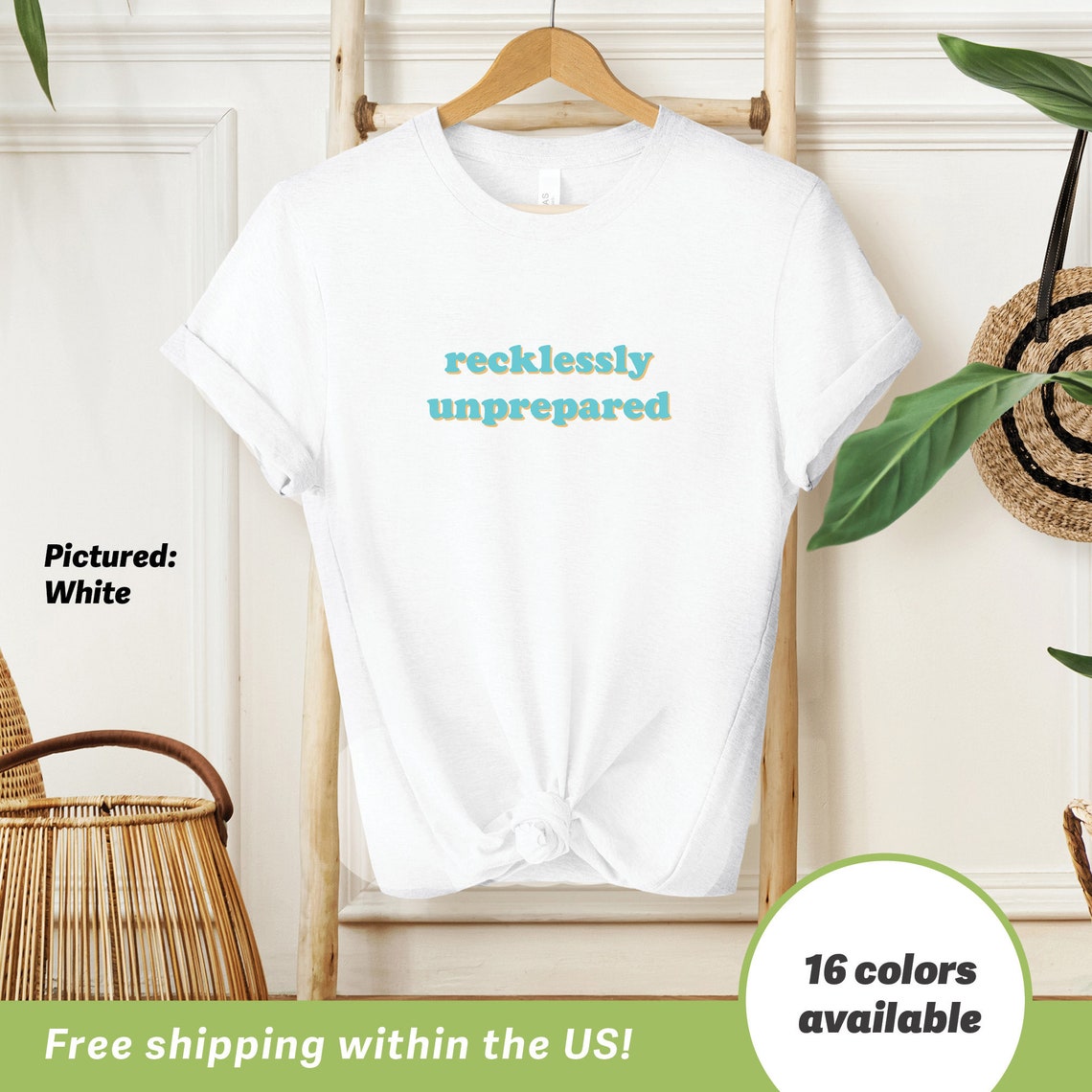 Recklessly Unprepared Retro Lettering Graphic Print Tee Shirt Mockup Blue - Image 4