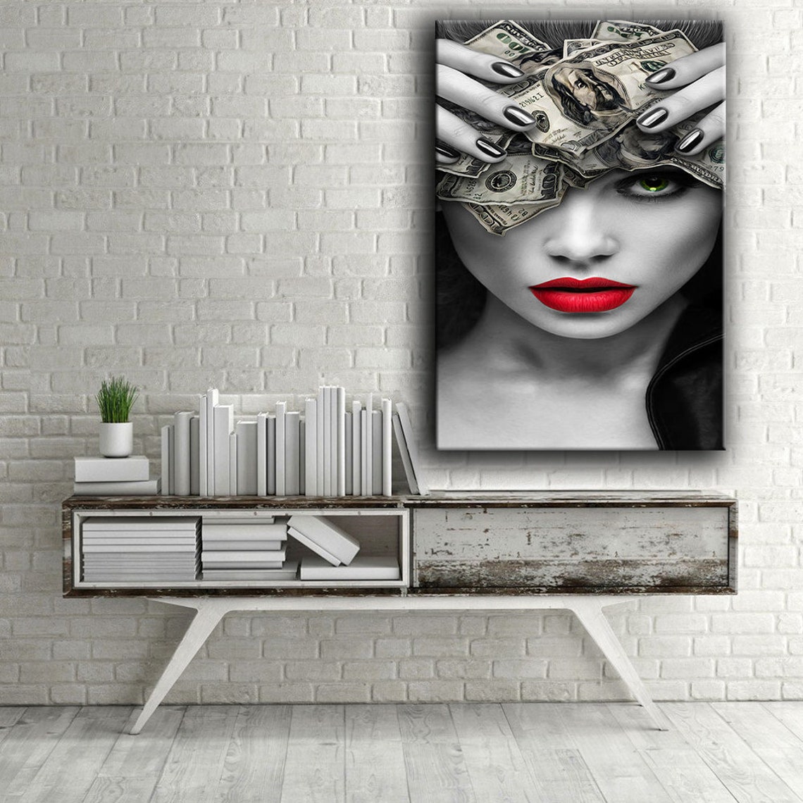 Money And Woman Wall Decor Sexy Woman Wall Painting Ready To Hang Painting Sexy Gift Print Modern Wall Decor - Image 3