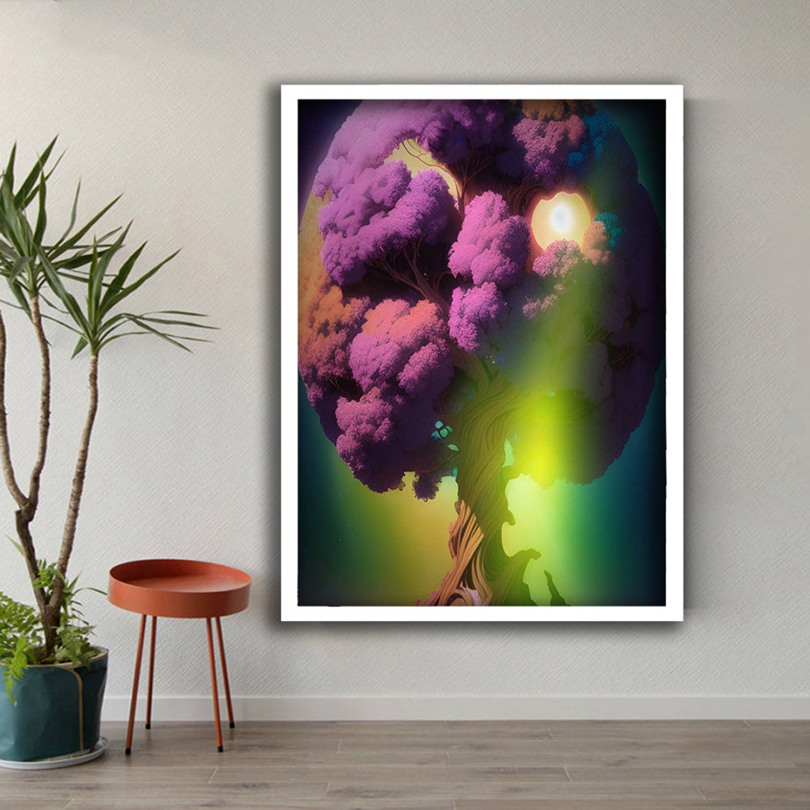 Utopian Purple Tree Glowing Sun Fantasy Surreal Landscape Poster - Image 2