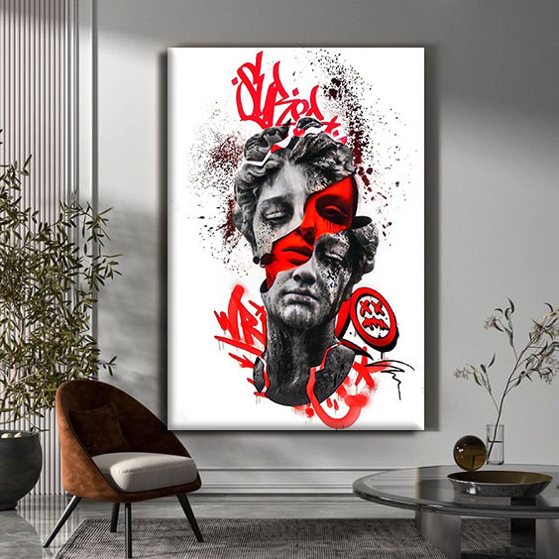 Greek Statue Red Graffiti Ribbon Street Art Modern Sculpture Print - Image 4