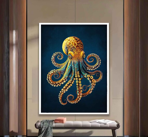 Golden Octopus Designed Painting Wall Decoration Golden Octopus Painting Wall Painting Ready To Hang Painting