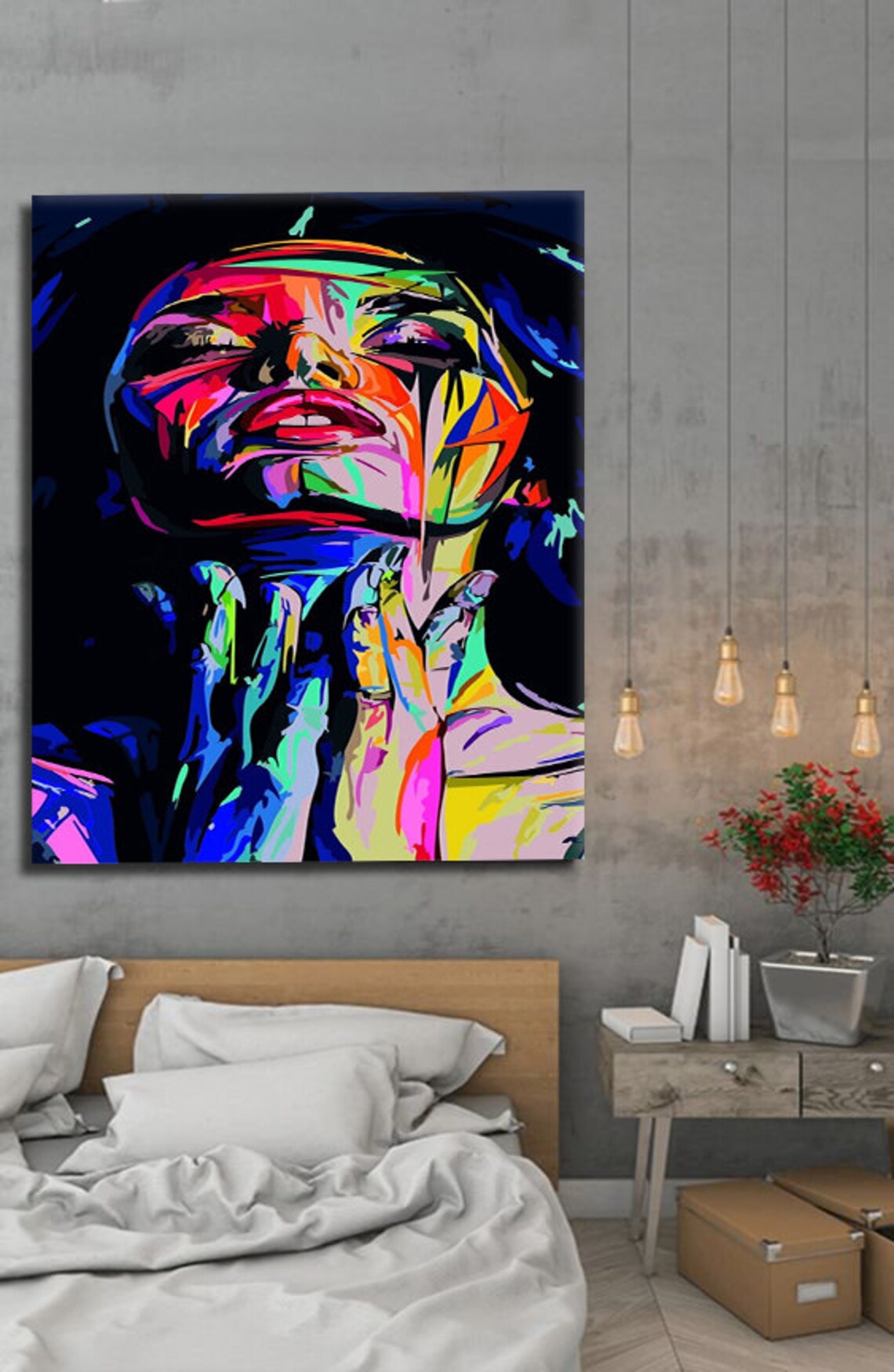 Neon Pop Art Woman Portrait Hands Vibrant Colorful Modern Canvas Art Poster - Image 3