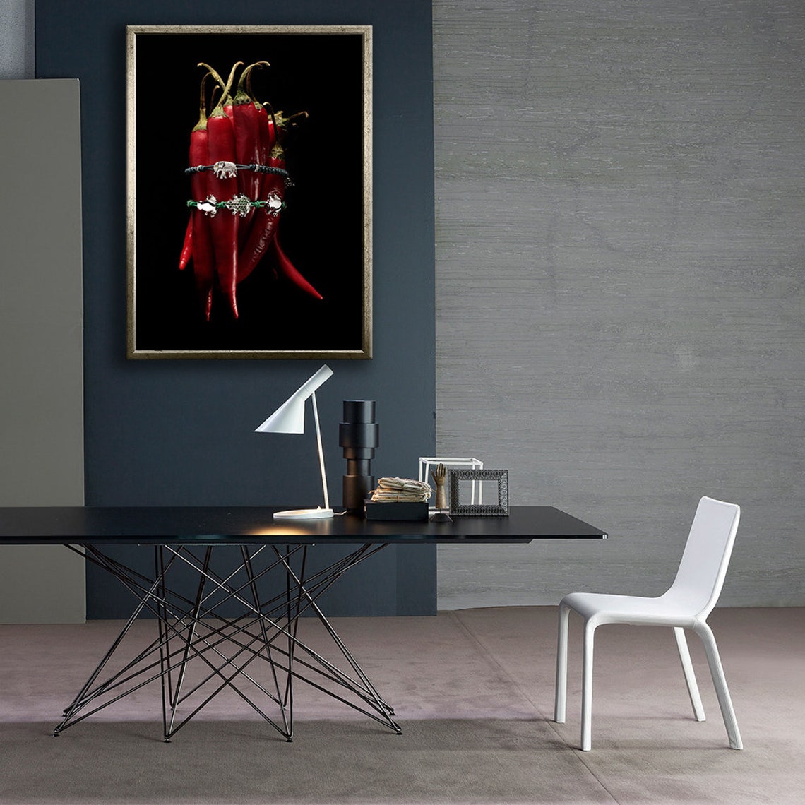 Red Chili Peppers Bunch Black Background Bold Kitchen Photo Poster - Image 4