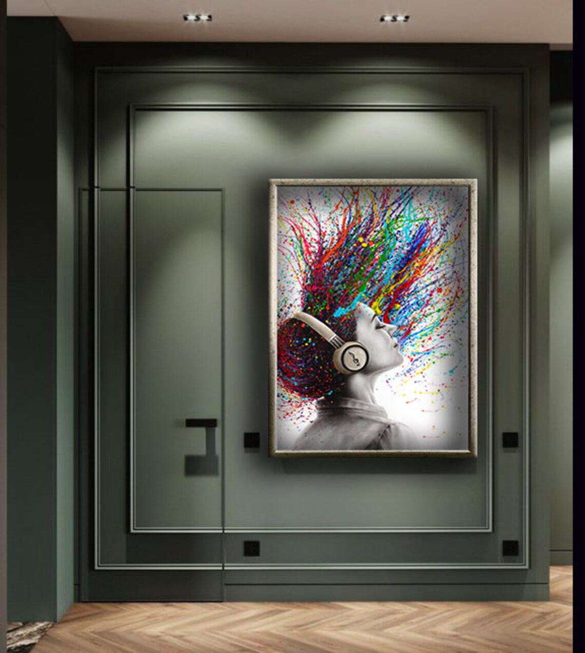 Woman With Headphones Colorful Paint Splash Hair Music Art Poster - Image 4