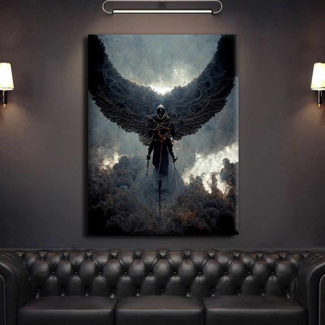 Dark Winged Warrior Angel Storm Clouds Gothic Fantasy Art Poster - Image 4