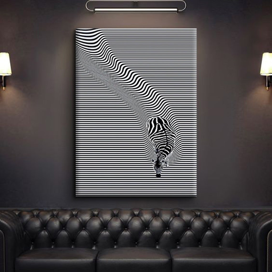 Zebra Optical Illusion Black White Wavy Lines Op Art Wall Poster - Image 3