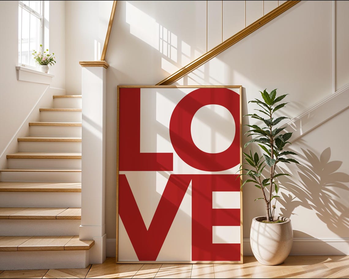 Love Bold Red Typography Poster Pop Art Style Romantic Statement Decor - Image 3