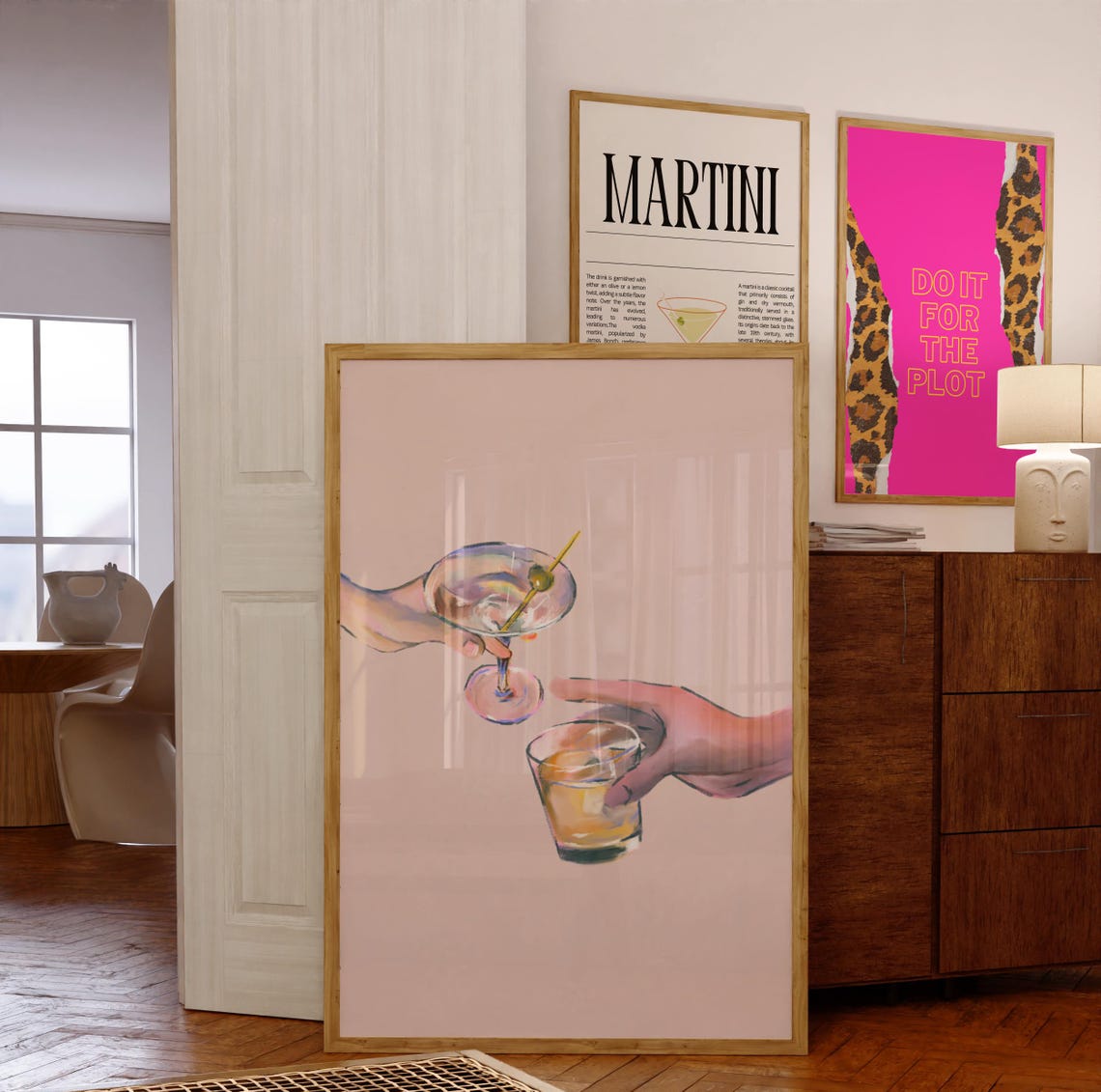 Cheers Cocktail Glasses Martini Whiskey Bar Cart Decor Poster - Image 3