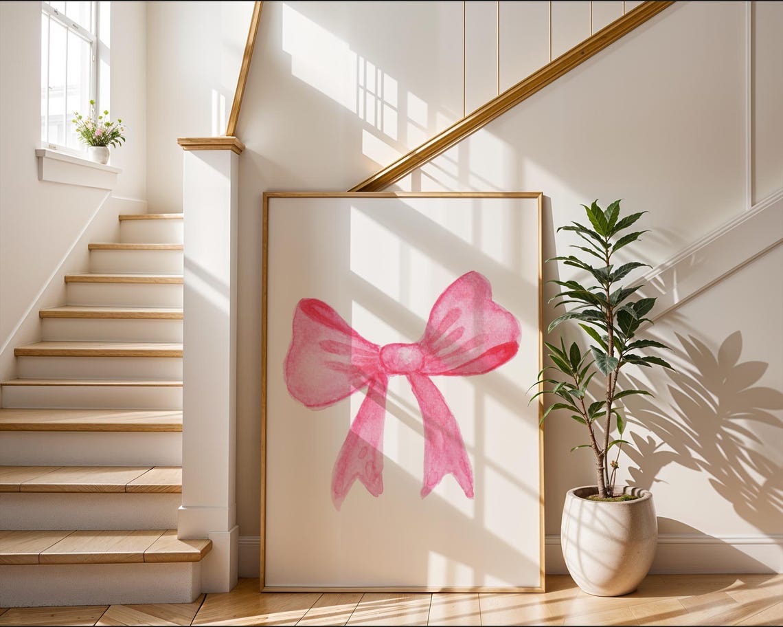 Pink Watercolor Bow Poster Coquette Ribbon Wall Decor for Girls - Image 3