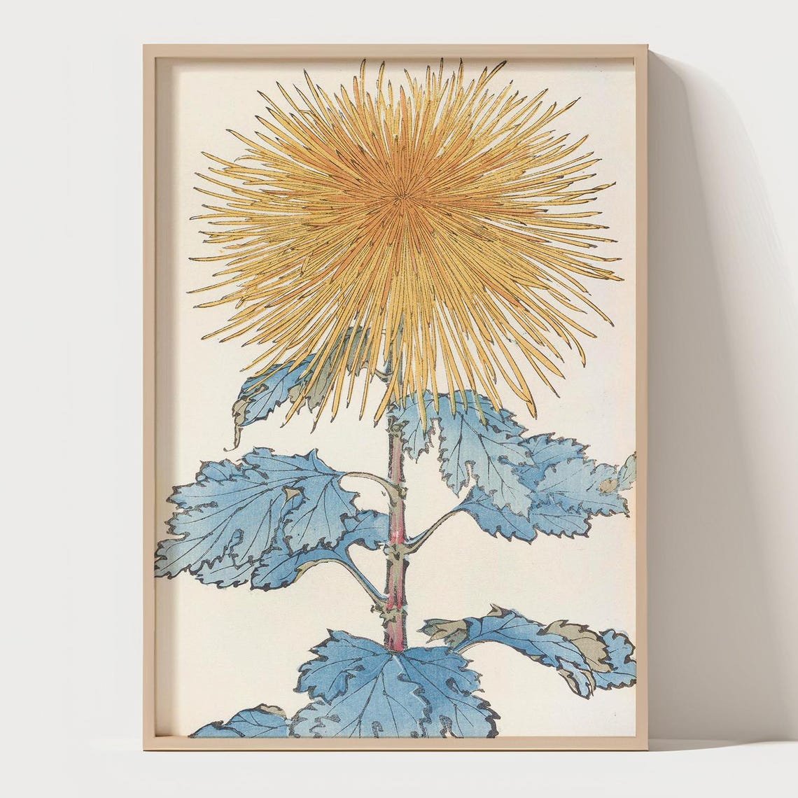 Yellow Spider Chrysanthemum Japanese Woodblock Flower Poster