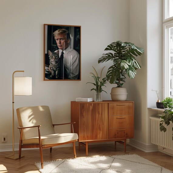 Donald Trump Holding A Tabby Cat Portrait Political Art Poster
