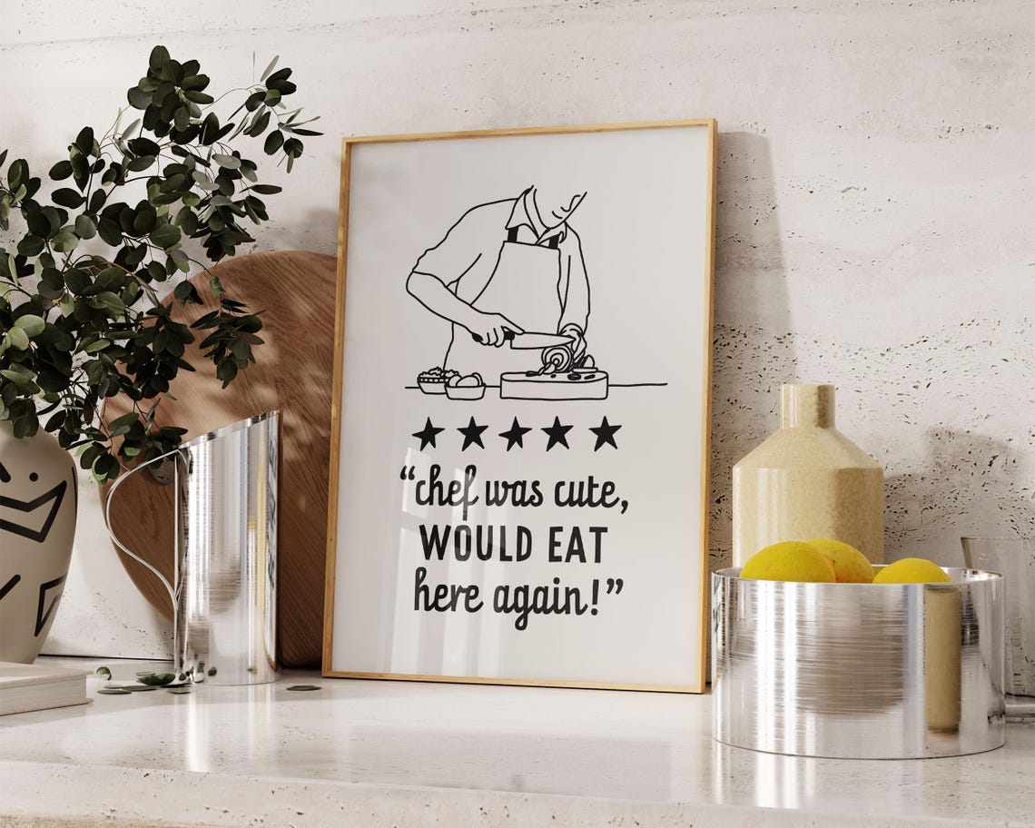 Chef Was Cute Would Eat Here Again Line Art Kitchen Decor Wall Poster - Image 3